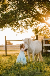 toddler in a farm in Richmond, VA facing away from the camera in a field of buttercups while kissing a white unicorn
